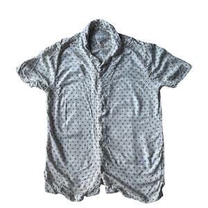 Short Sleeve Button Shirt White Micro Geo Print Men’s S